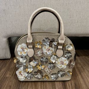 Aldo flower purse, metallic pink/ beige